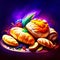 illustration of a delicious croissant on a dark background. Generative AI