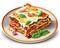 Illustration of a delicious lasagna on a plate. Generative AI