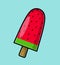 Illustration of delicious popsicle with fresh watermelon flavor on a wooden stick