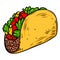 Illustration of delicious taco. Design element for poster, card, banner, sign, logo.