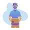 Illustration delivery man wearing face mask holding parcel design