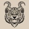 illustration demonic tiger head on black background