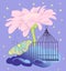 Illustration demonstrating sense of freedom. Butterfly leaving cage
