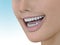 Illustration of dental care. Perfect teeth. Close-up of beautiful and healthy woman smile. 3d render