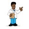 Illustration depicting an afro-descendant man in a lab coat, doctor, teacher or pharmacist with a clipboard in his hand explaining