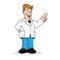 Illustration depicting an caucasian man in a lab coat, doctor, teacher or pharmacist with hand in his pocket