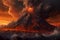 Illustration depicting an immense volcanic eruption. The fiery lava cascades down the slopes, engulfing everything in its path. Ai