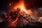 Illustration depicting an immense volcanic eruption. The fiery lava cascades down the slopes, engulfing everything in its path. Ai