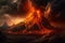 Illustration depicting an immense volcanic eruption. The fiery lava cascades down the slopes, engulfing everything in its path. Ai