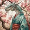 Illustration depicting an oriental dragon in a kimono.