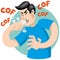 Illustration depicts a character Bob Caucasian man with cough symptoms