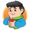Illustration depicts a child character drinking hot drink with winter clothes