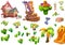 Illustration: Desert Theme Elements Design. Game Assets. The House, The Tree, The Cactus, The Stone Statue.