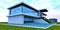 Illustration of the design of a newly built cottage town in an ecologically clean region of the country. Corner view of one of the