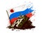 Illustration of a Destroyed Russian tank with flag. Russia is losing the war with Ukraine.