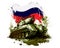 Illustration of a Destroyed Russian tank with flag. Russia is losing the war with Ukraine.