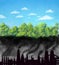 Illustration. destruction of the atmosphere, smog of factories, in the place of which there could be an evil forest. problems of