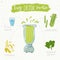 Illustration of detox smoothie recipe from selery banana and spinach in a blender. Vector