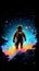illustration different colorful of silhouette of Wandering astronaut