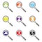 Illustration of different digital colorful icons in magnifiers isolated on a white background
