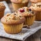 An illustration of Different homemade muffins selective focus