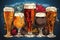 Illustration of different styles of craft beers for International beer day banner