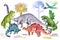 Illustration of dinosaurs in Jurassic period. World of prehistoric animals. Image of ancient imaginary extinct reptiles.