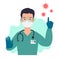 Illustration of doctor with antivirus protection, medical masks and protective glasses. Design element for poster, label