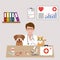 Illustration of doctor veterinarian and dog with a cat in the vet clinic
