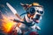 Illustration of dog pilot in fighter plane. dog pilot in aviator goggles. Generative AI