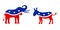 Illustration of donkey and donkey in the colors of the American flag. Voting in elections in the United States.