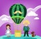 Illustration of Dorothy, wizard of the Emerald City and its balloon.