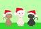 Illustration drawing of three kittens wearing santa hats