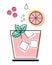 Illustration drawn summer cocktail with grapefruit slices, cranberries, mint leaves and ice cubes. Icon, clip art