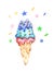 Illustration drawn by watercolor ice cream confectionery in a waffle cup on a isolated background