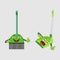 Illustration of dustpan and broom with an emoji with funny characters.