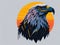 Illustration of an eagle head, nestled within a circle of yellow and orange hues, captures the essence of nature\\\'s bold