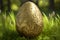 Illustration of easter egg sculpture nicely decorated with intricate floral details on grass. Images created with Generative AI