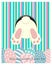 Illustration for Easter, a funny bunny stands backwards and takes out painted Easter eggs. Print, children\\\'s holiday card