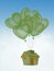 Illustration of eco home with heart shaped balloons