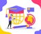 Illustration of education and student exchange. Learn from various places. Online learning and university to study. flat vector