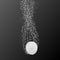 illustration of effervescent pill, medicinal product falling in water with bubbles isolated on black background.