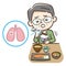 Illustration of an elderly person who aspirated during a meal
