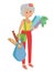 Illustration of elderly woman carrying bags groceries