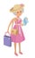 Illustration of elderly woman on shopping white background in flat style.