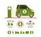 Illustration of electric car. Icons and labels