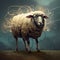 Illustration of electric sheep inspired by Philip k Dick science fiction novel about androids dream. Generative AI