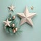 Illustration elegantly arranged: stars, baubles and a pine branch. The Christmas star as a symbol of the birth of the savior