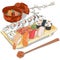 Illustration element hand drawn big set of colorful sushi rolls on wooden