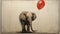 illustration of elephant with red balloons, generated by AI